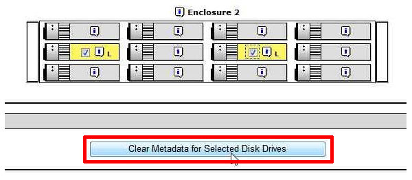 「Clear Metadata for Selected Disk Drives」ボタン